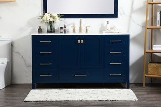 Isabel Single Bathroom Vanity, Blue, 60", Without Backsplash