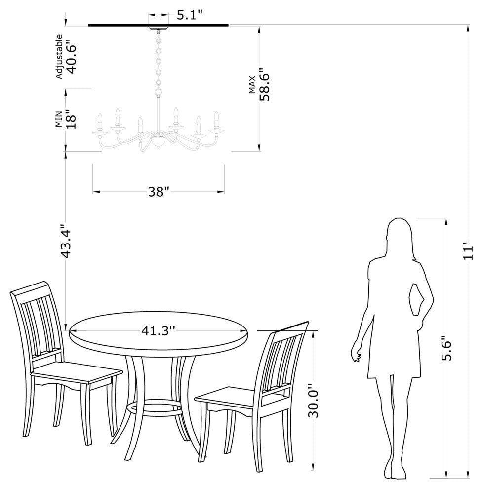 Mia Rustic 6-Light Black Metal Chandelier