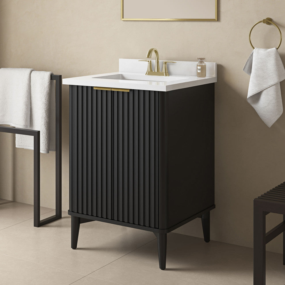 OVE Decors Gabi Single Sink Bathroom Vanity, Onyx Black, 24", Single Sink