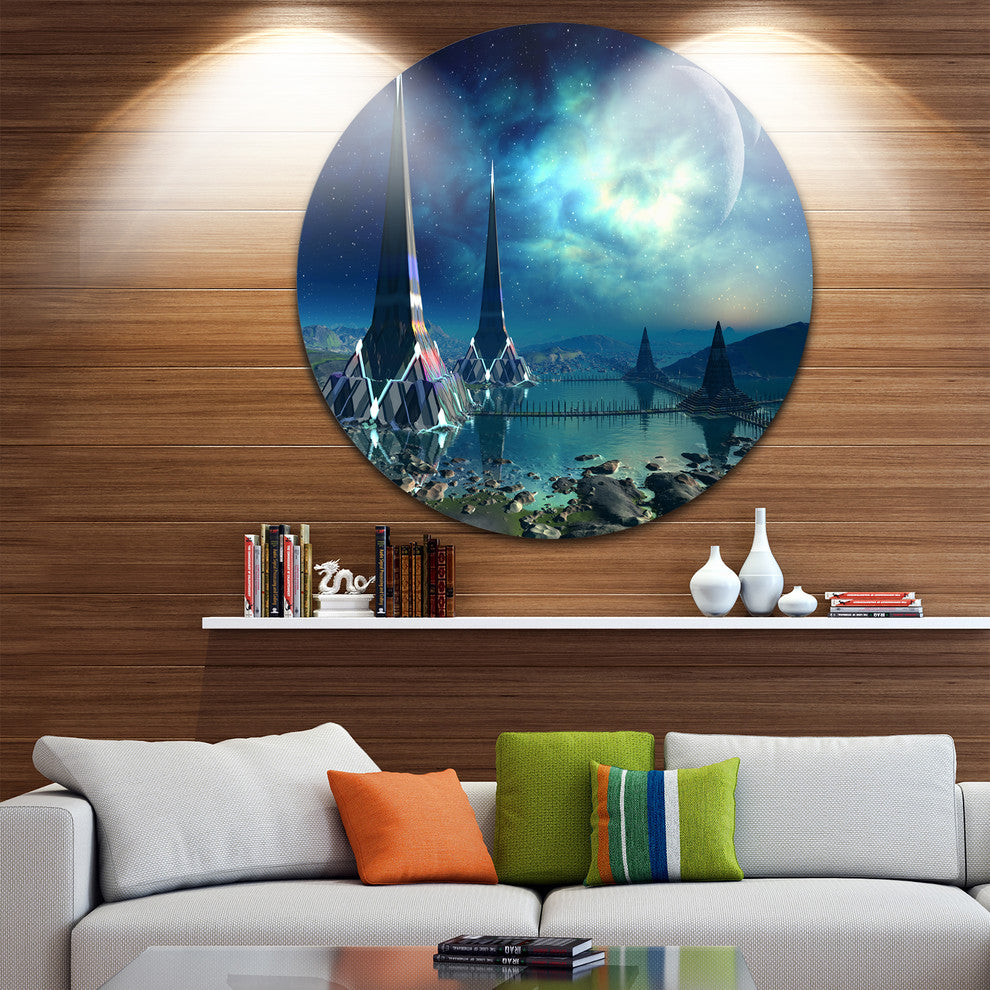 The Towers Of Gremor Alien Planet, Digital Art Round Wall Art, 23"