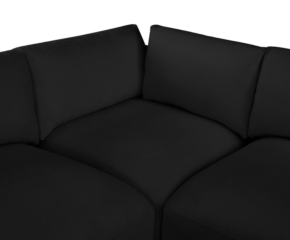 Ease Fabric Upholstered L-Shaped Modular Sectional, Black, 6 Piece: 3 Corner, 3 Armless