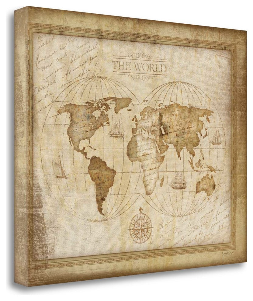 "World Map" By Jennifer Pugh, Giclee Print on Gallery Wrap Canvas, Ready to Hang