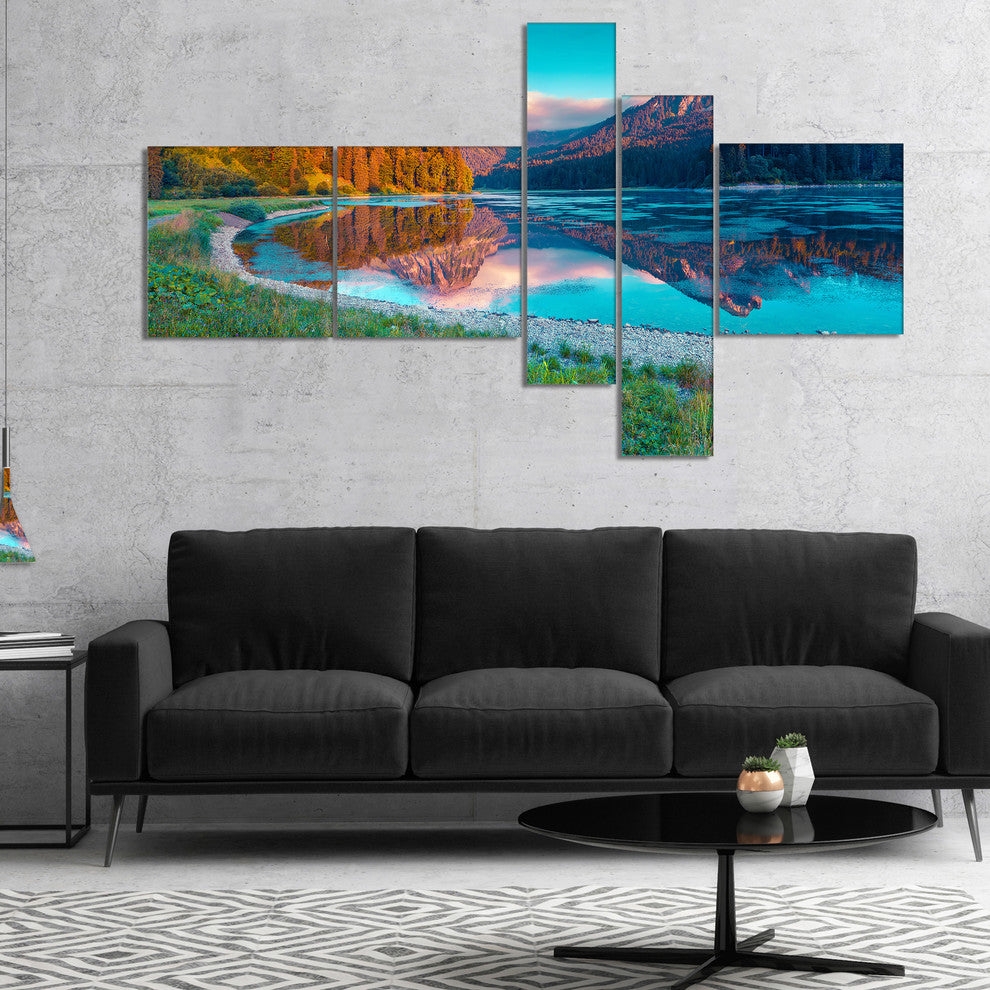 Beautiful Swiss Lake Obersee, Landscape Photo Canvas Print, 60"x32", 5 panels