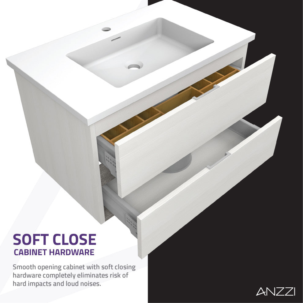 Conques 30" Wall Mount Bathroom Vanity Set, Rich White