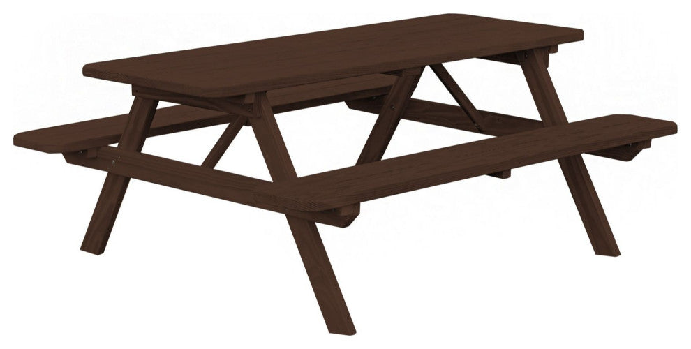 Pressure Treated Pine Picnic Table with Attached Benches, Walnut Stain, 8 Foot, With Umbrella Hole