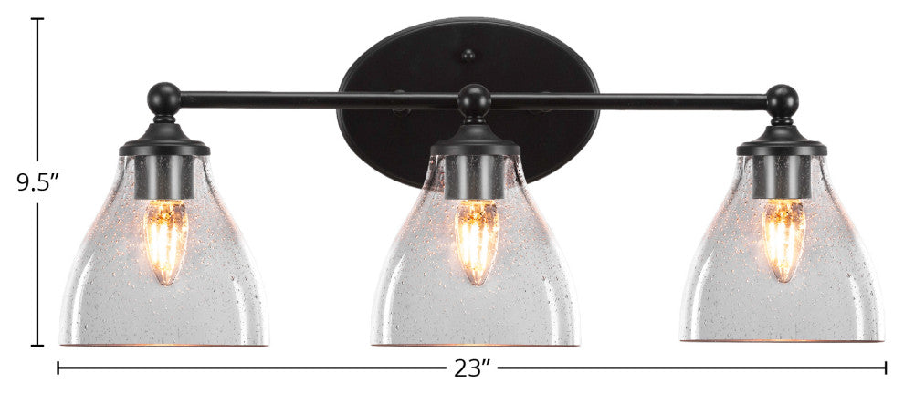 Capri 3-Light Bath Bar, Matte Black/Clear Bubble