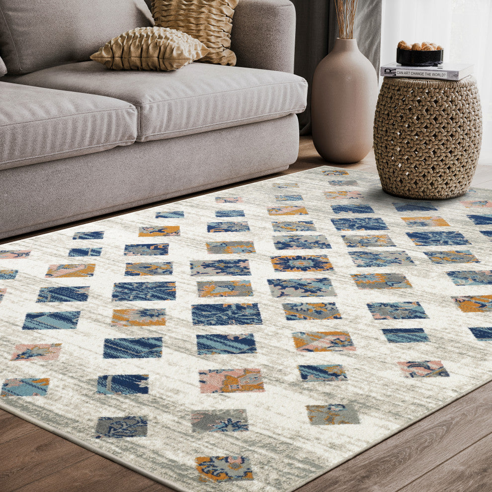 Abani Porto PRT100A Southwest Orange and Blue Block Area Rug