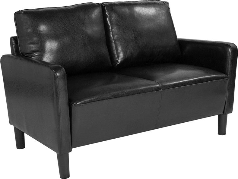 Washington Park Upholstered Loveseat, Black Leather