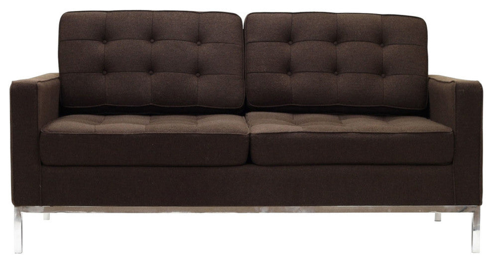 Modern Contemporary Living Room Wool Loveseat Sofa Chocolate