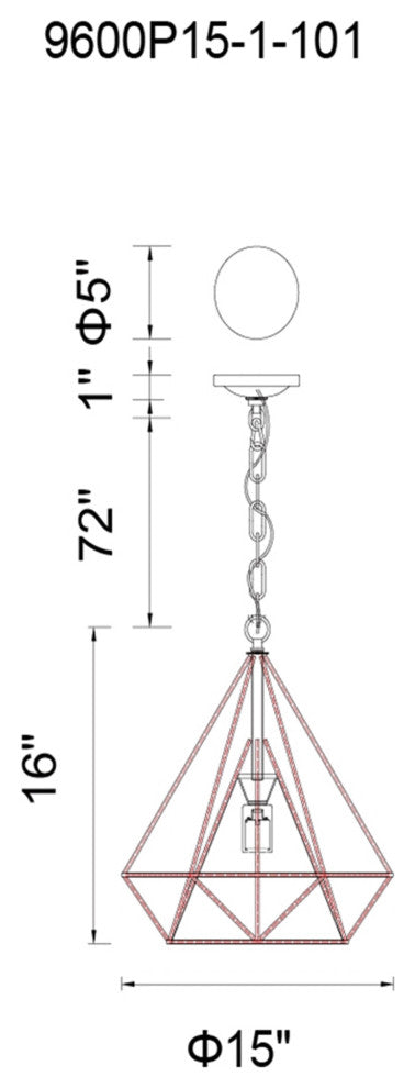 Diamond 1 Light Down Pendant With Black Finish