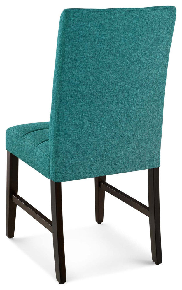Tufted Side Dining Chair, Set of 2, Fabric, Wood, Teal Blue, Modern, Cafe Bistro
