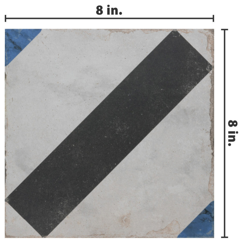 Renaissance Deco Indigo Frame Porcelain Floor and Wall Tile