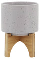 5" Planter With Wood Stand, Matte Beige
