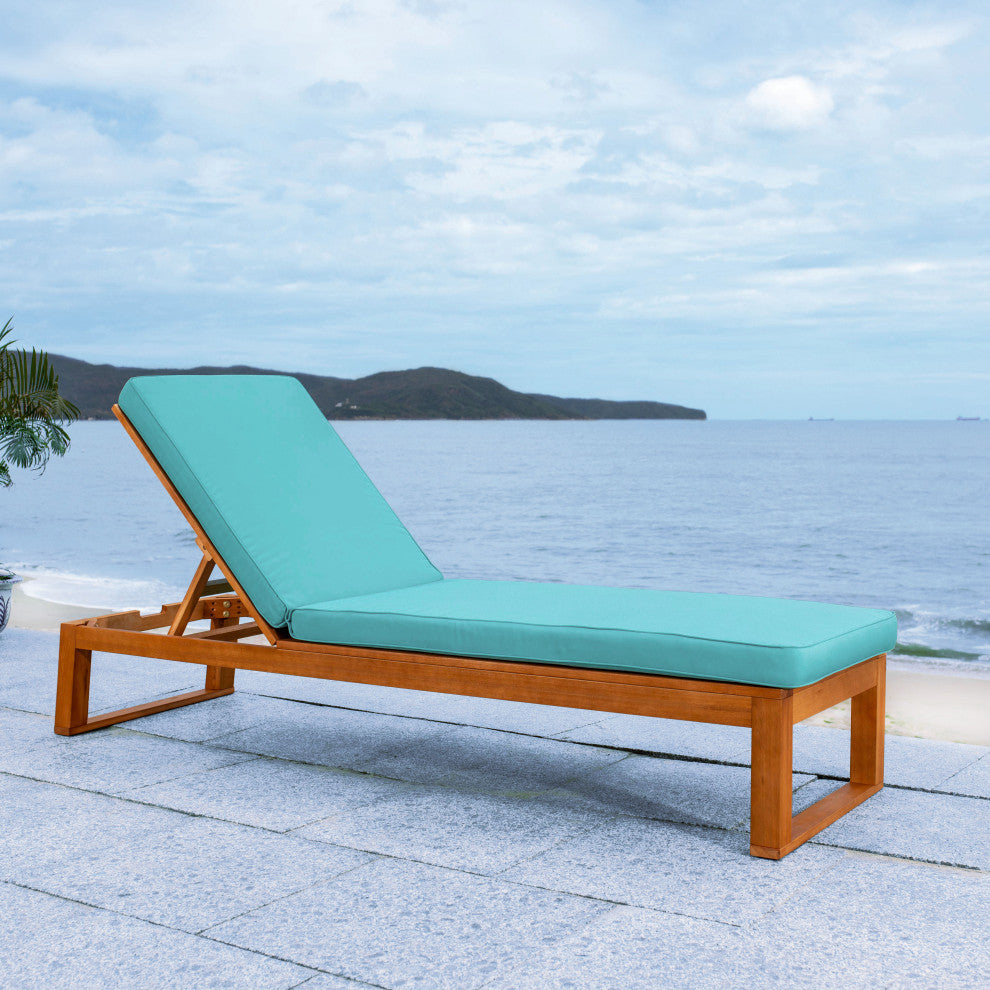 Safavieh Solano Sunlounger, Natural Wood/Aqua