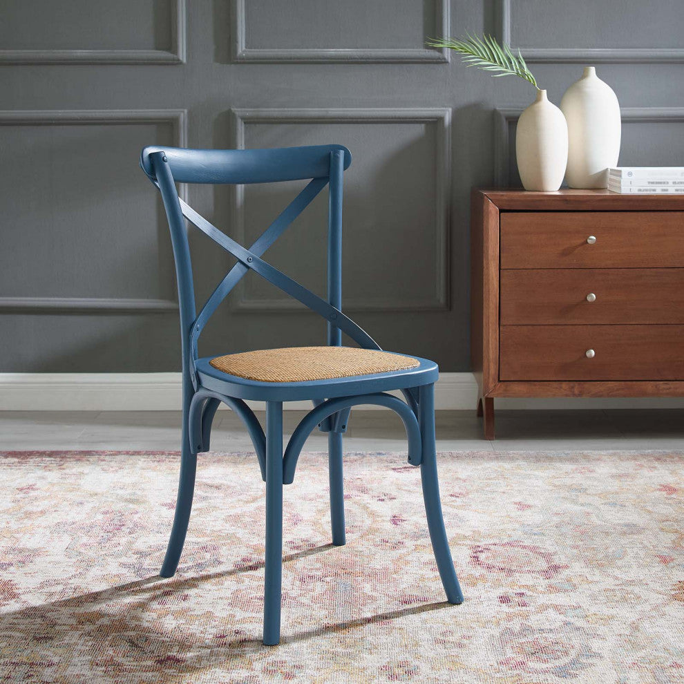 Side Dining Chair, Wood, Blue, Modern, Cafe Bistro Restaurant Hospitality