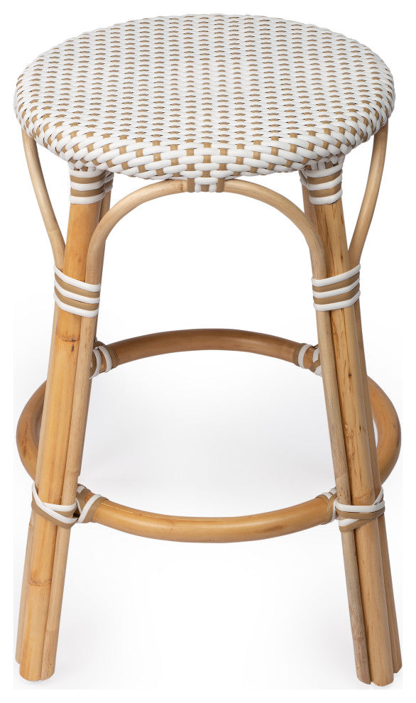 Tobias Beige & White Rattan Counter Stool, 9371415