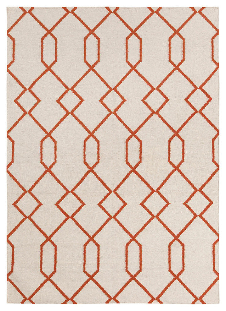 Lima Contemporary Area Rug, White and Orange, 3'x5'