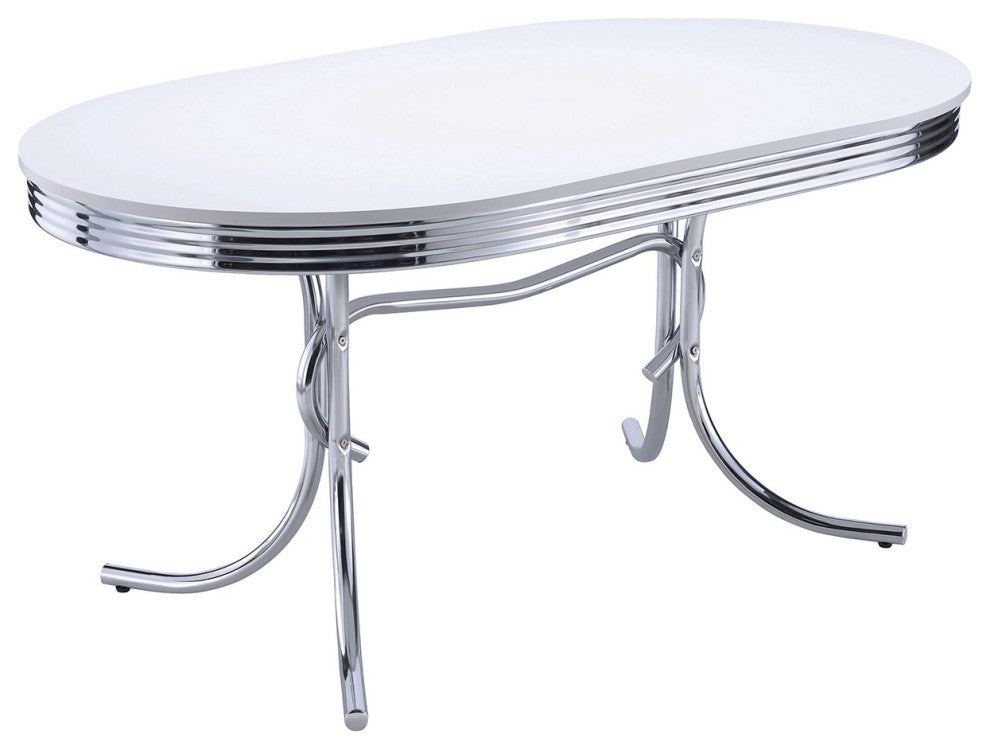 Oval Dining Table, Glossy White and Chrome