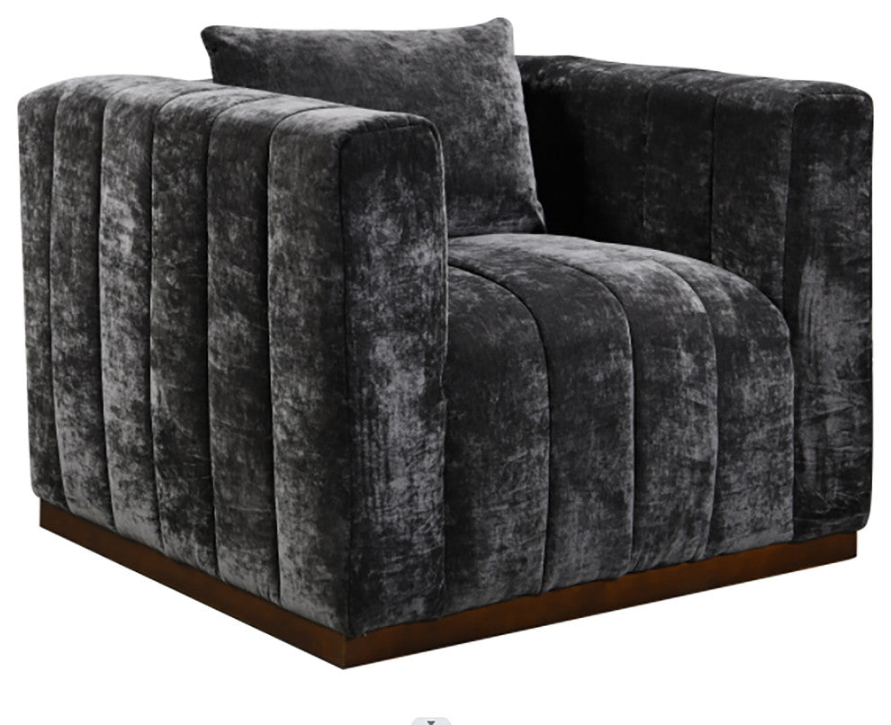 Upton Lounge Chair in Prism Black Multi-Weave Fabric with Toss Pillow