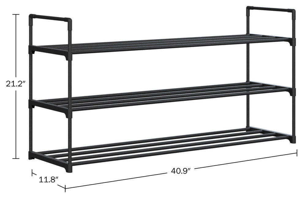 Shoe Rack 3-Tier Shoe Organizer for Closet, Bathroom, Entryway Holds 15 Pairs, Black
