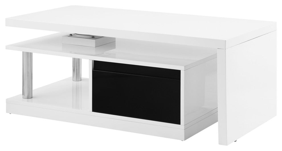 Coffee Table With Swivel Top Design, White and Black High Gloss Finish