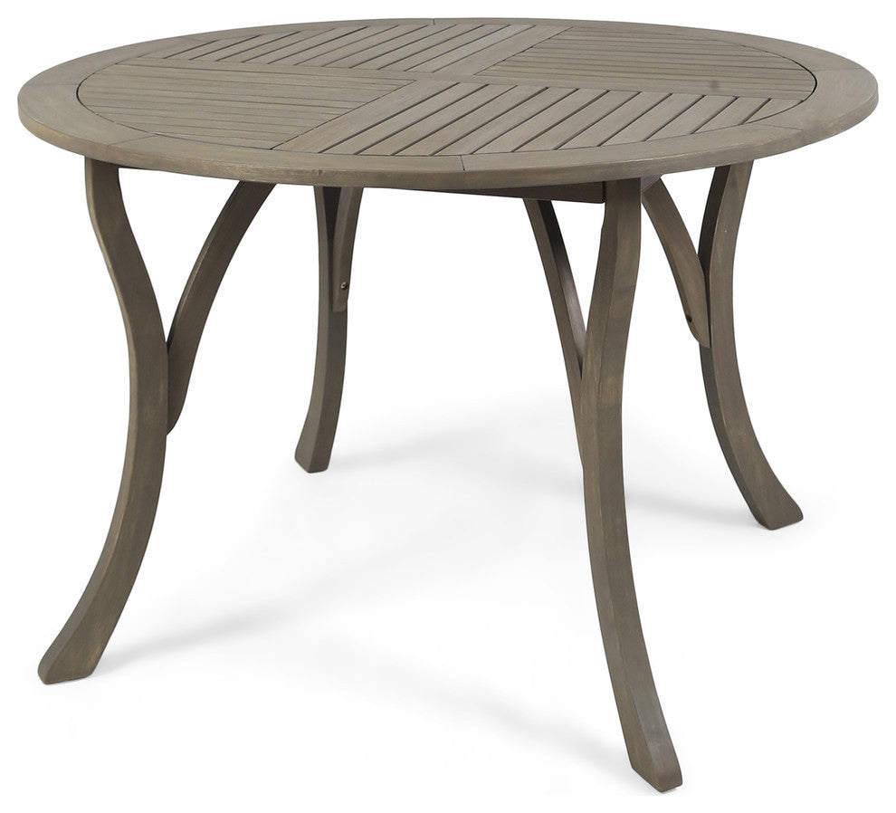 GDF Studio Adn Outdoor 47" Round Acacia Wood Dining Table, Gray