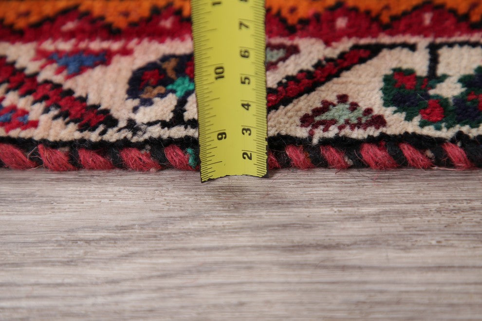 Consigned, Vintage Handmade Persian Oriental Low Pile Carpet, Red, 10'8"X3'11"