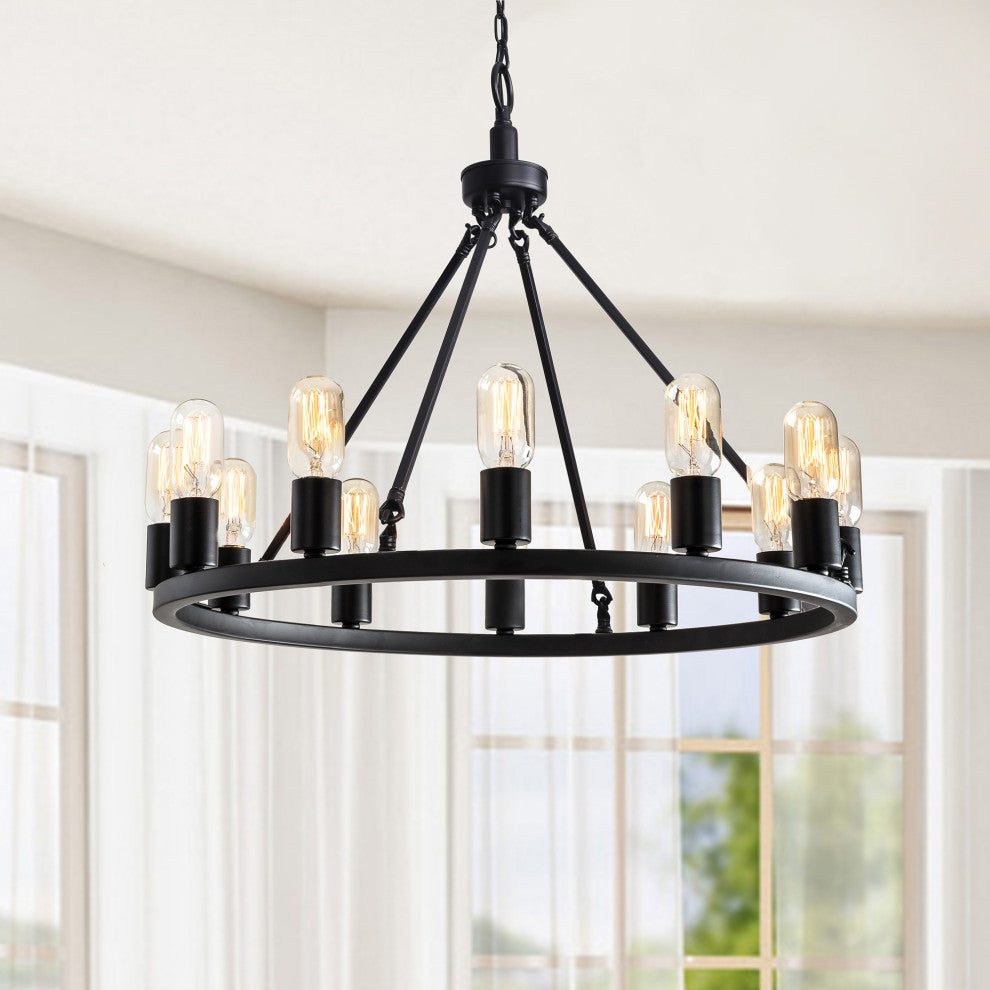Mia Black 12-light Metal Round Chandelier