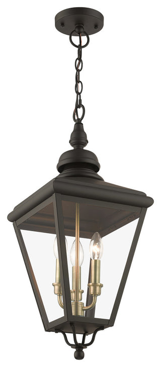3 Light Bronze Outdoor Large Pendant Lantern, Antique Brass