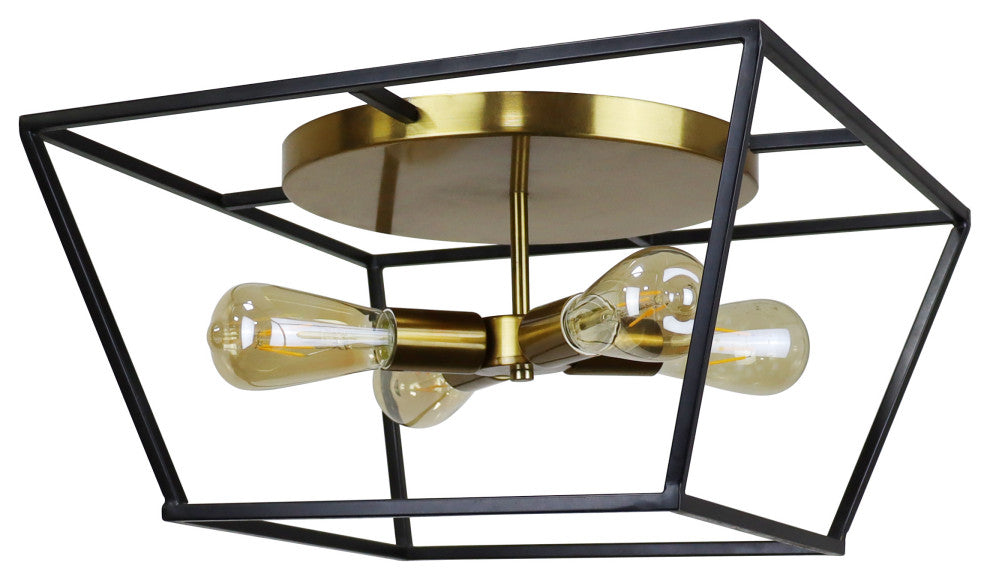 Farmhouse-Style Two-Toned 4 Light Ceiling Flush Fixture 18" Wide