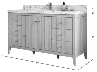 Atlanta Oak 60" Single Bathroom Vanity, White 2" Venatino Quartz