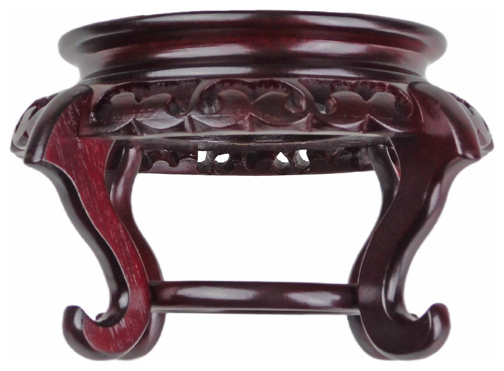 Mahogany Finish Chinese Porcelain Bowl Stand, 4"x4"