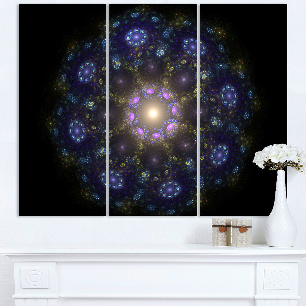 "Blue Abstract Fractal Mandala Flower" Metal Wall Art, 3 Panels, 36"x28"