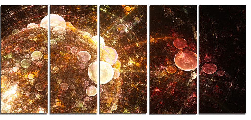Brown World Bubbles Water Drops, Floral Canvas Art Print, 60"x28", 5 Panels