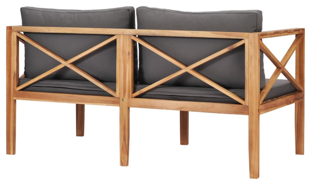 Vidaxl Patio Bench With Dark Gray Cushions Solid Teak Wood