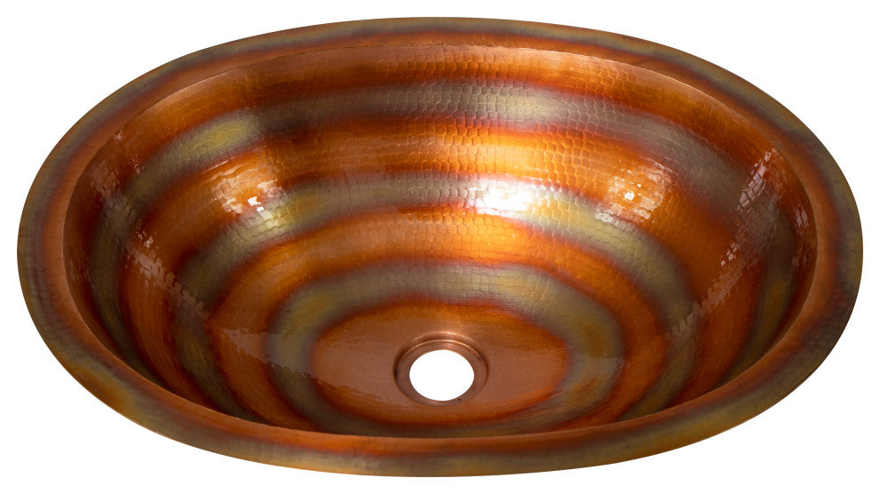 19" Oval Single Bowl Hammered Copper Bathroom Sink, 18 Gauge
