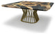 Egina Square Olive Dining Table, Dark Smoked Top & Gold Base, 4 Seater
