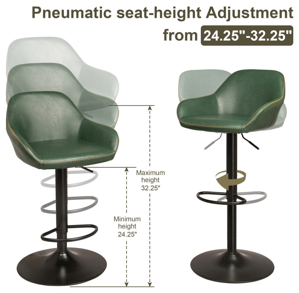 Hunter Green Vintage Leatherette Bar Stool, Set of 2