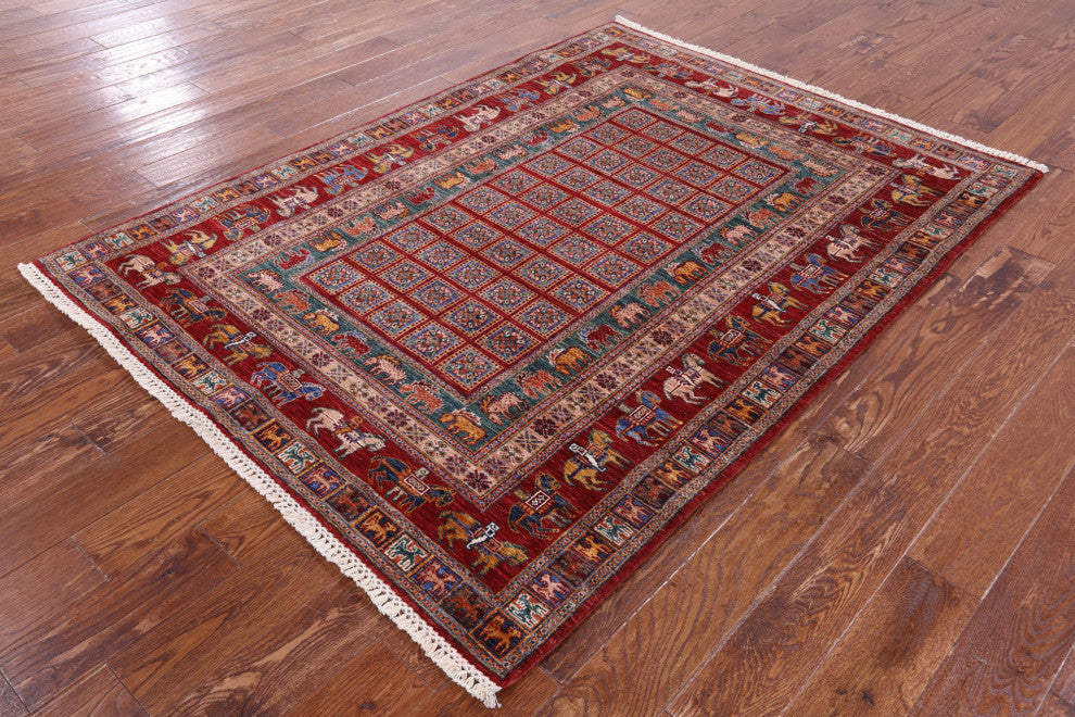 5' 0" X 6' 9" Antiqued Pazyryk Historical Design Hand-Knotted Rug Q10173