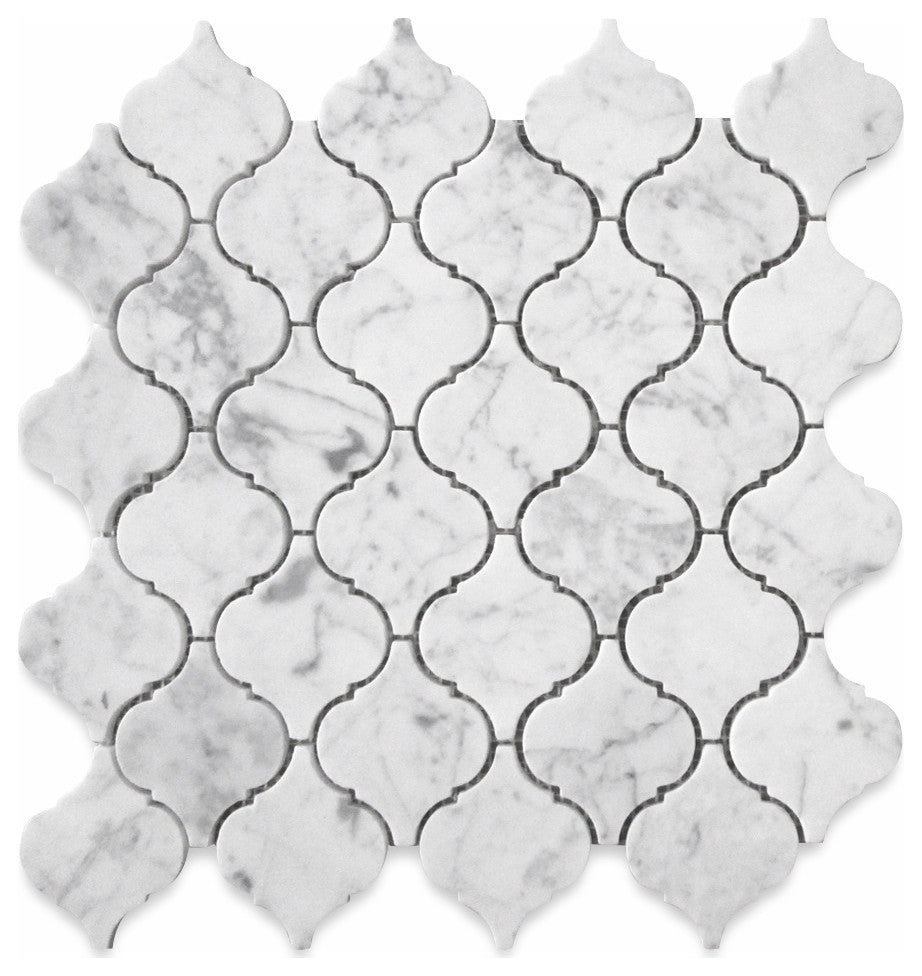 Carrara White Marble Arabesque Baroque Lantern Mosaic Tile Honed Medi, 1 sheet