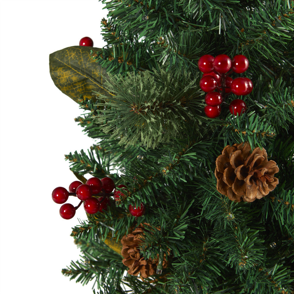 2' Pine, Pinecone & Berries Faux Xmas Tree With 35 Lights & 86 Bendable Branches