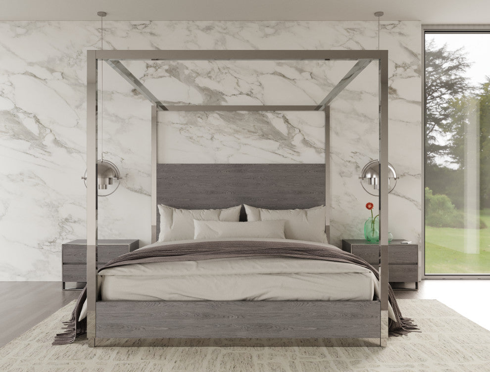 Modrest Arlene Modern Grey Elm and Stainless Steel Bedroom Set