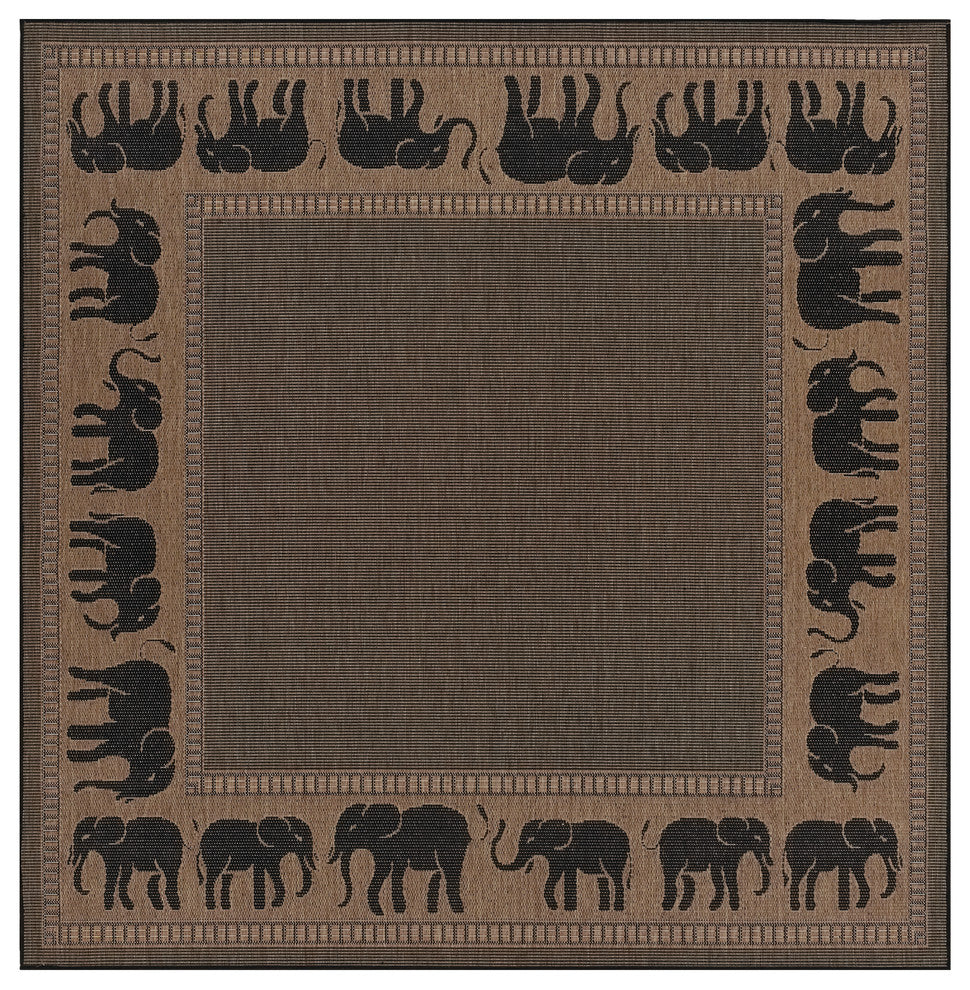 Couristan Recife Elephant Indoor/Outdoor Area Rug, Cocoa-Black, 7'6" Square