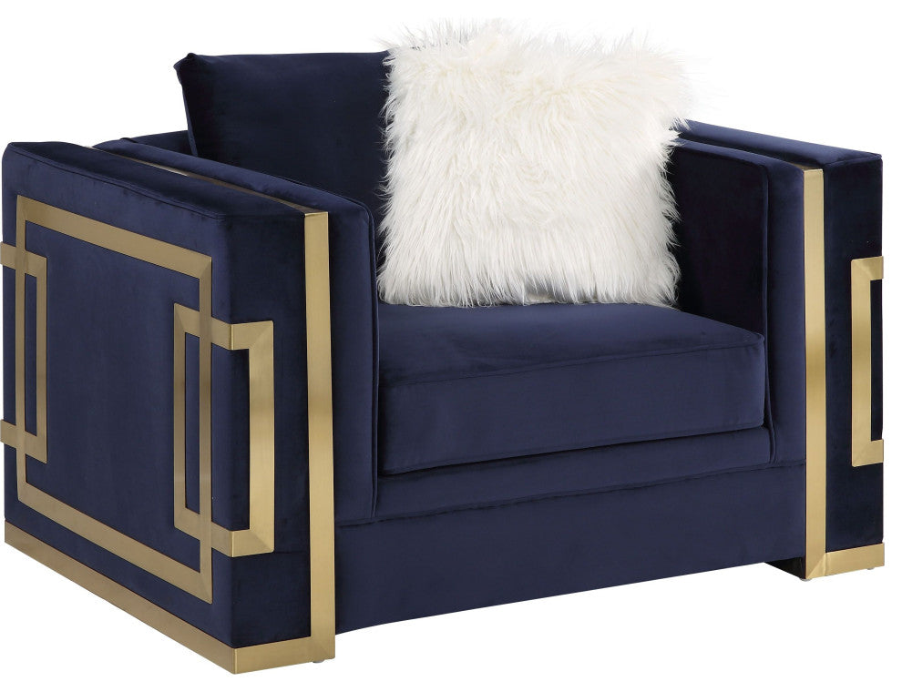 ACME Virrux Chair With 2 Pillows, Blue Velvet and Gold