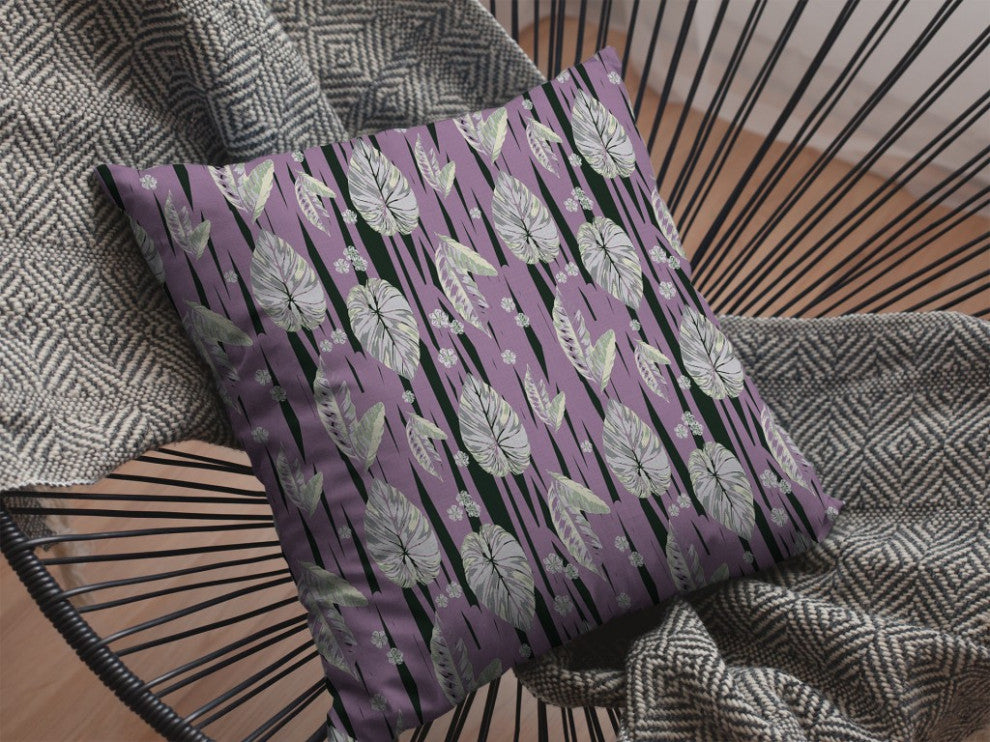 16" Lavender Black Fall Leaves Suede Throw Pillow