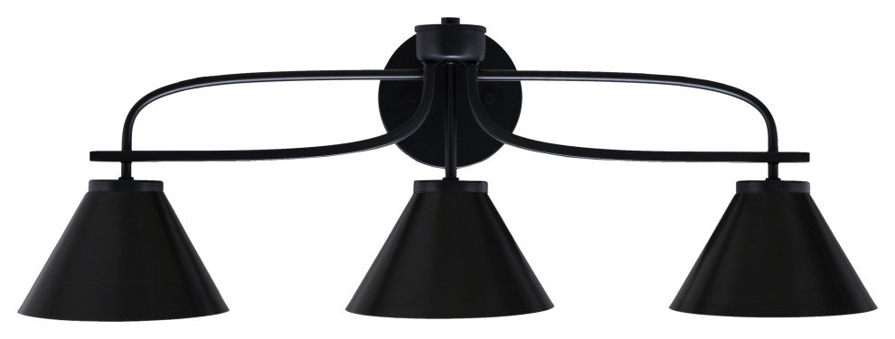 Cavella 3 Light Bath Bar, Matte Black Finish, 7" Matte Black Cone Metal Shades