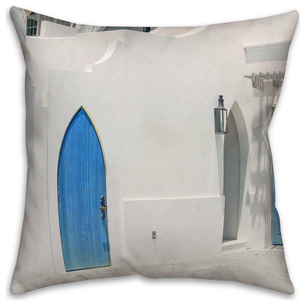 Doors Blue Greek Buildings 3 20x20 Spun Poly Pillow