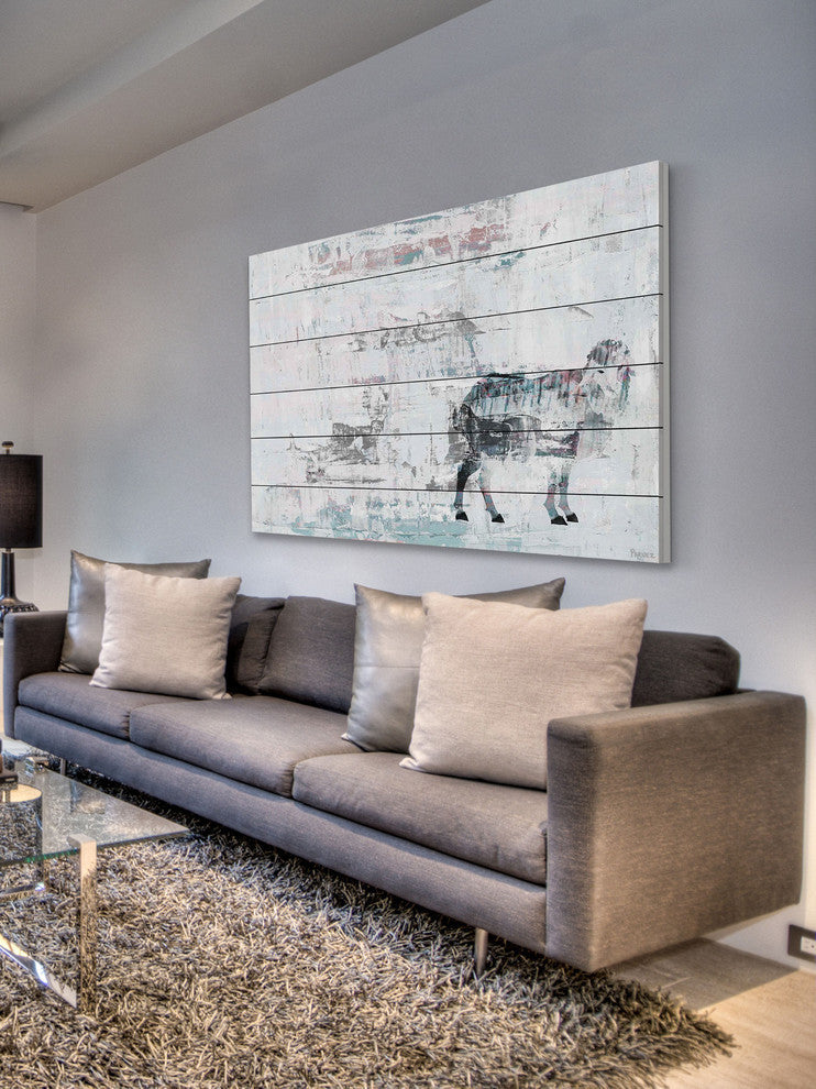 "Snow Ram" Painting Print on White Wood, 36"x24"