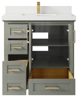 Boston 36 Center Sink Bath Vanity in Evergreen 2" White Quartz