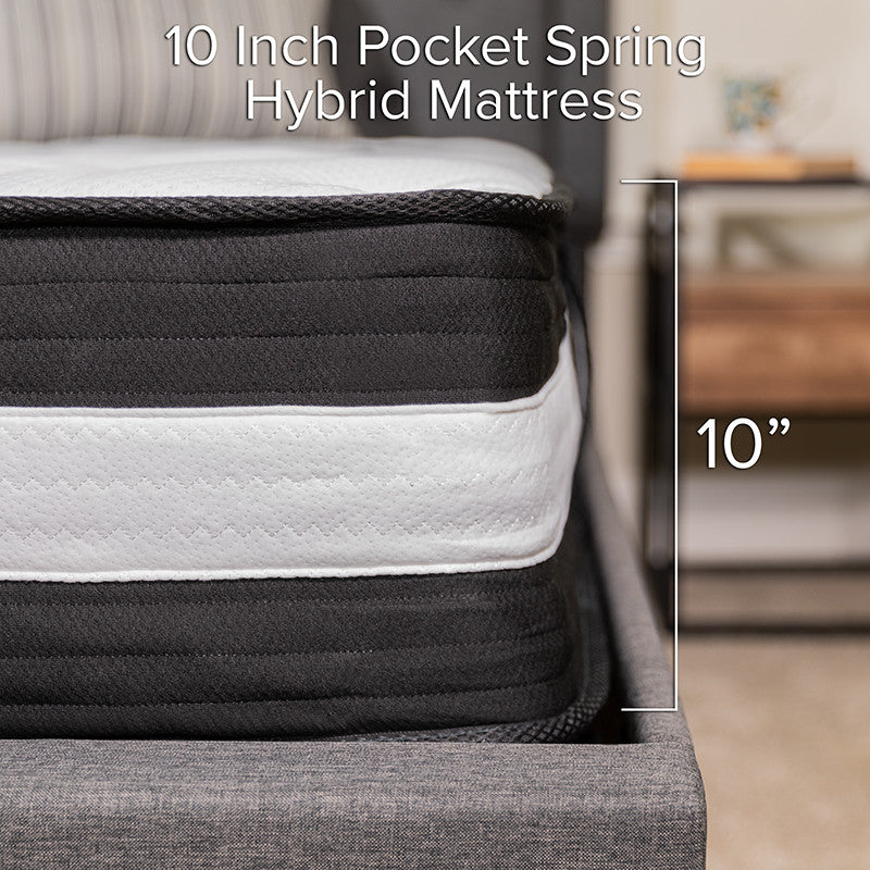 10" CertiPUR, US Certified Hybrid Pocket Spring Mattress, Mattress, a Box, Queen